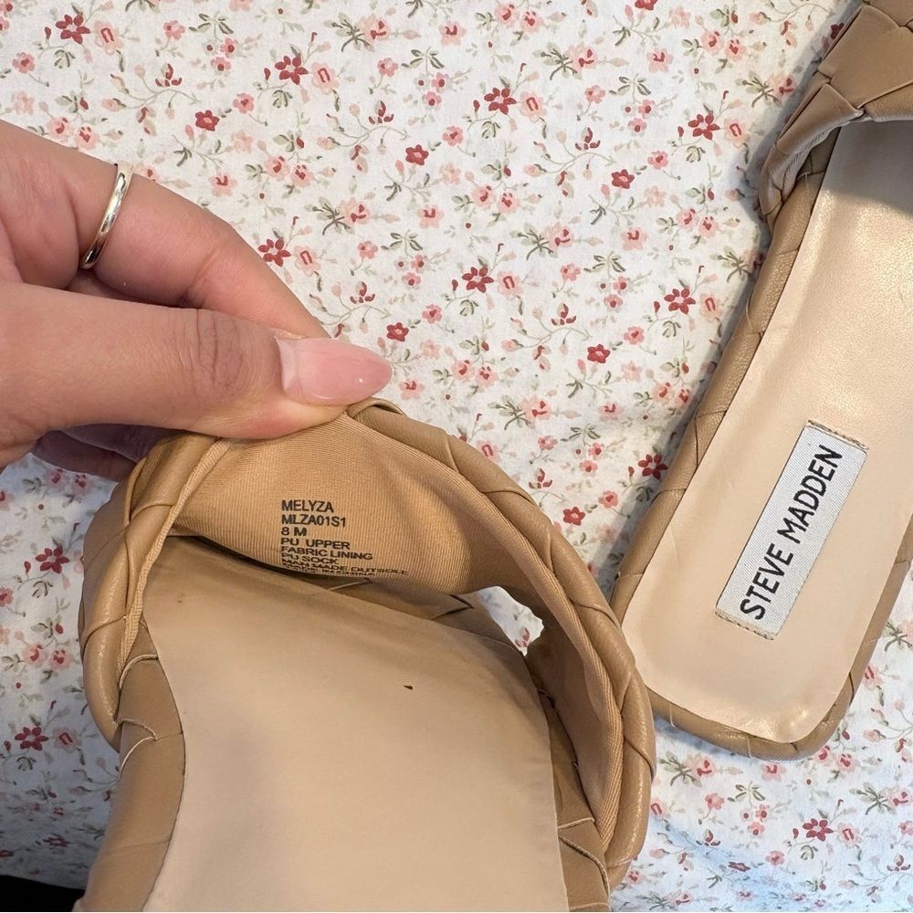 Steve Madden Melyza Tan Woven Slide Sandals - Picture 4 of 5